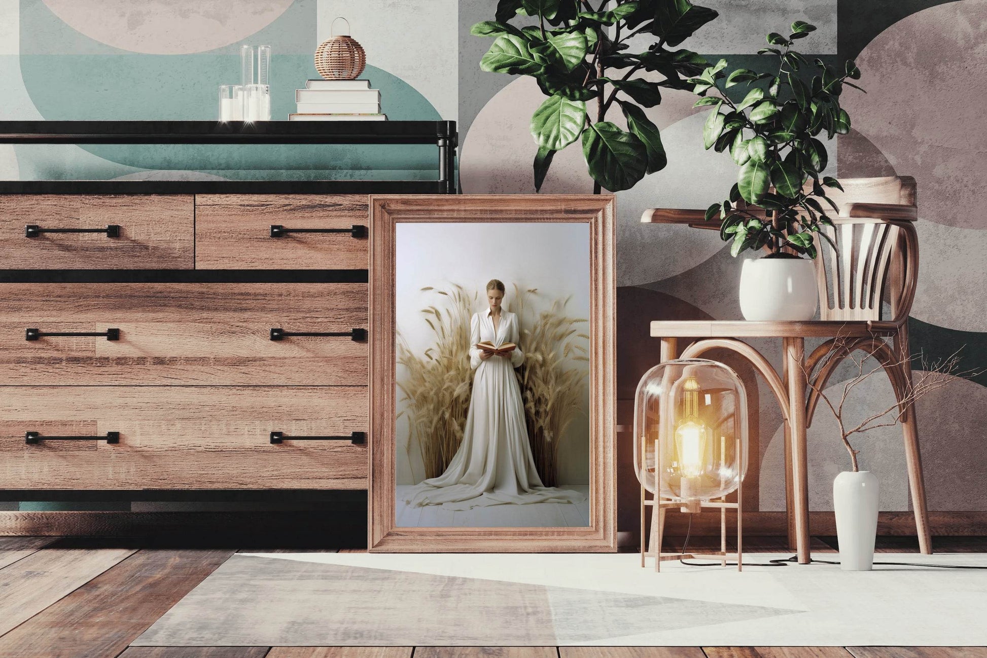 White Wedding Dress In Wheat Field Wall Art - beink online art store