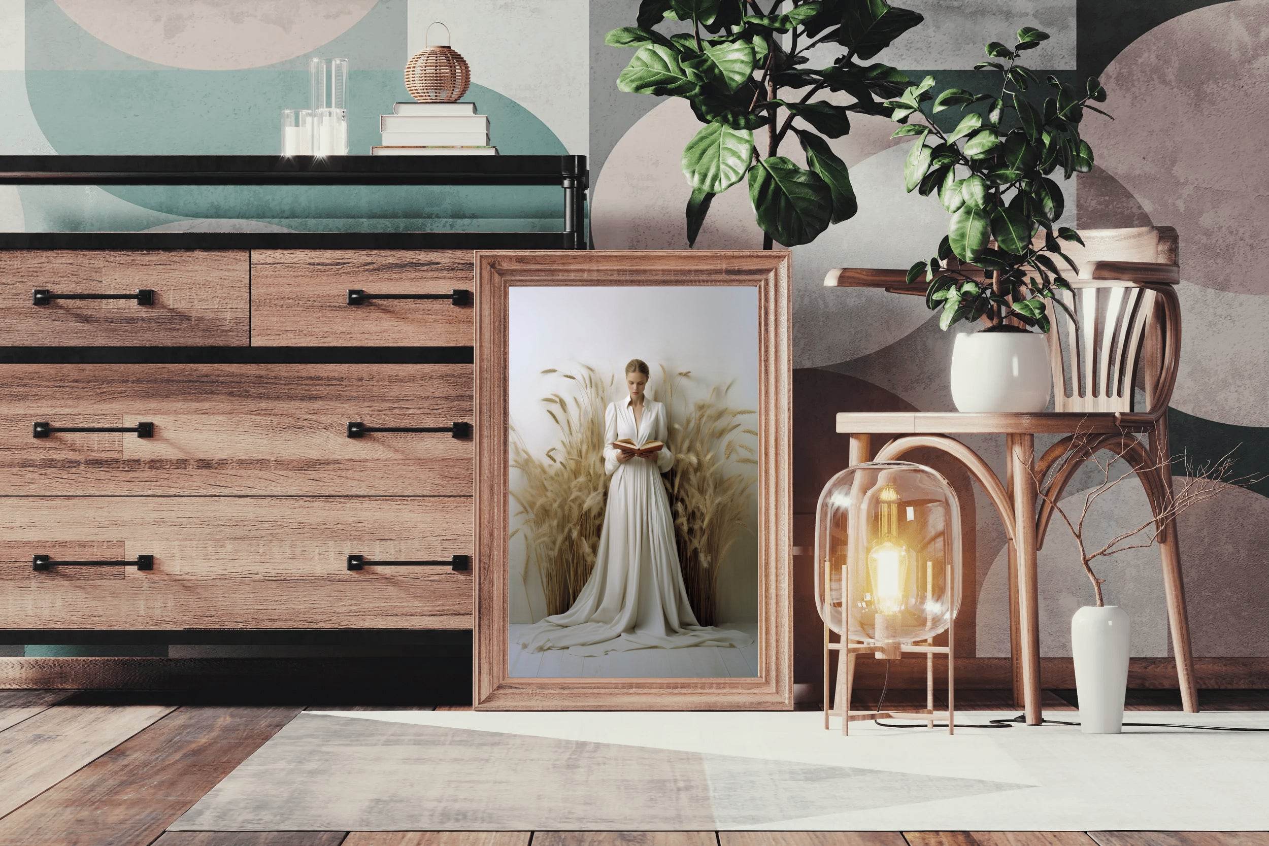 White Wedding Dress In Wheat Field Wall Art - beink online art store