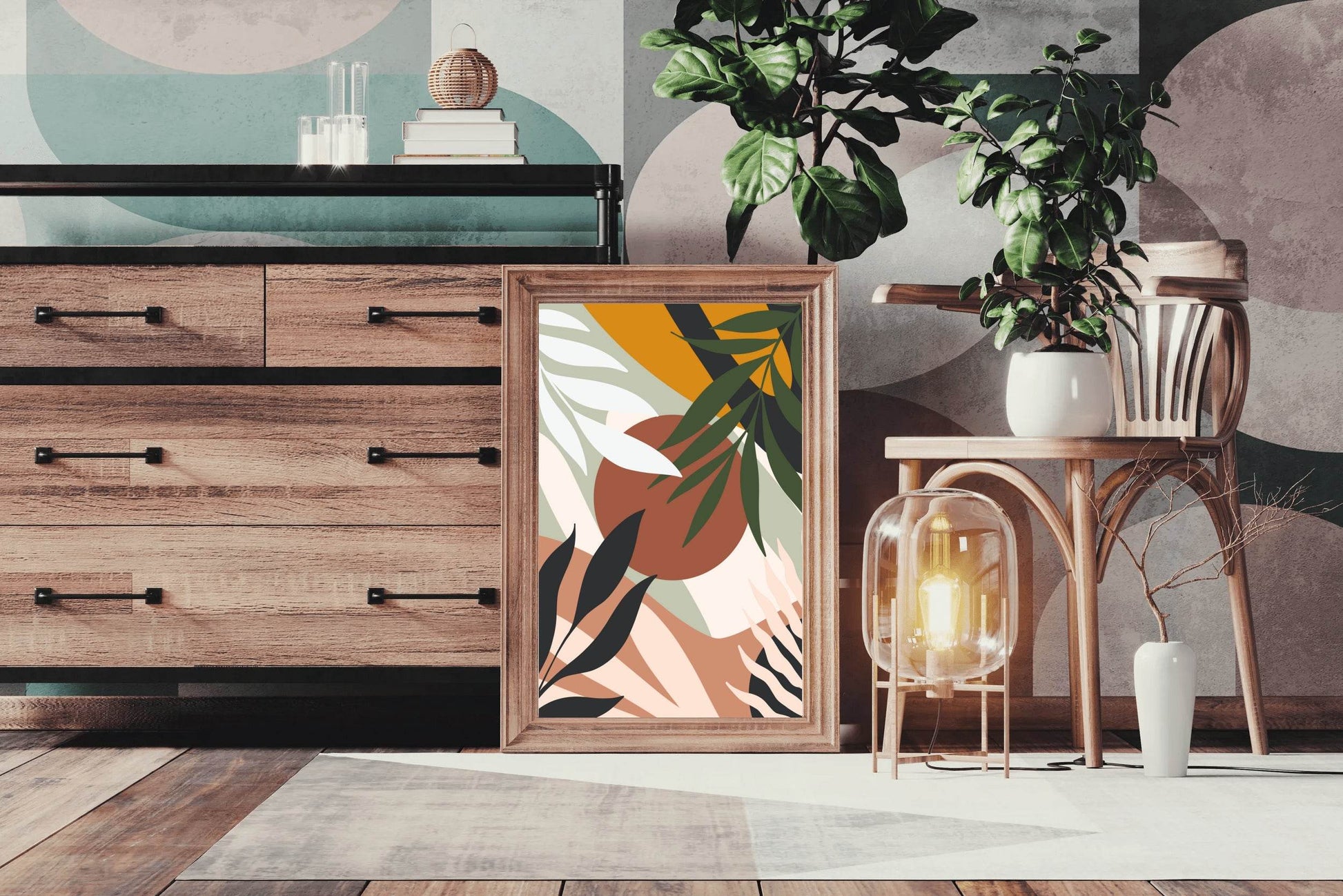 Abstract Design with Tropical Leaves shapes ArtWork - beink online art store