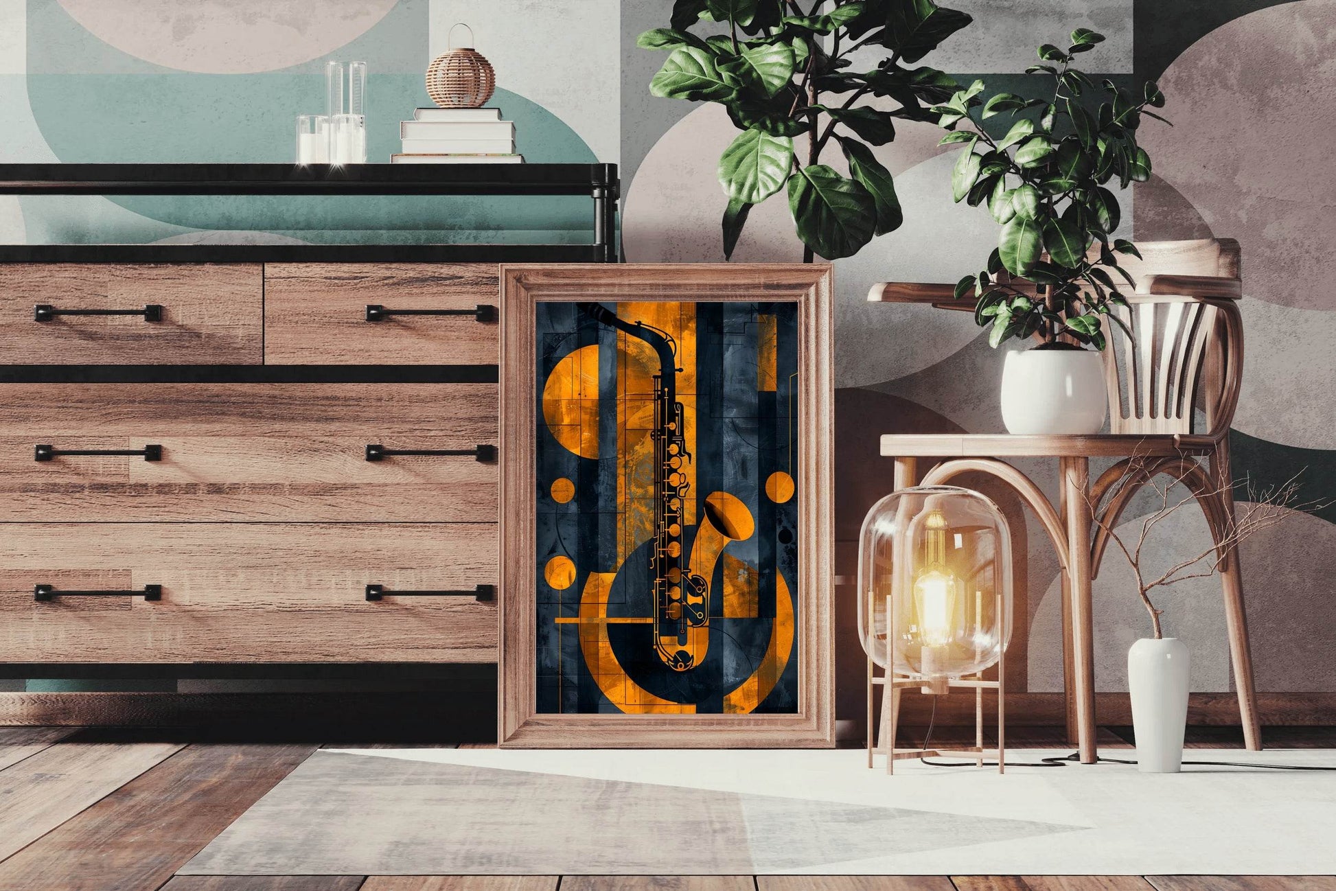 Saxophone With Yellow Lines Wall Art - beink online art store