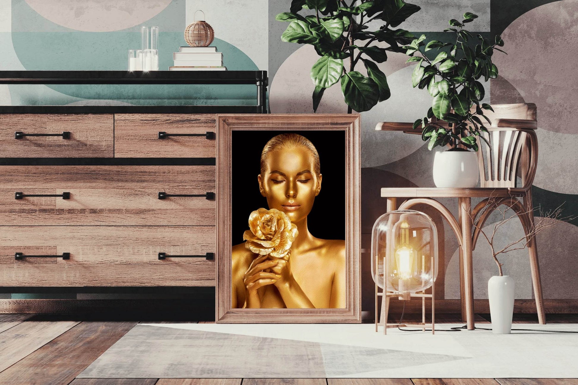 Golden Body Of a Woman With a Rose Wall Art - beink online art store