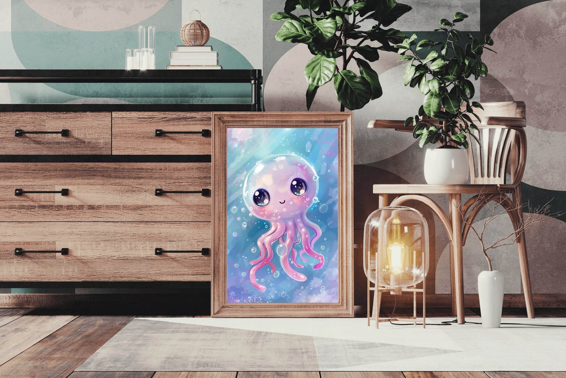 Cartoon Octopus With Bubbles Wall Art - beink online art store