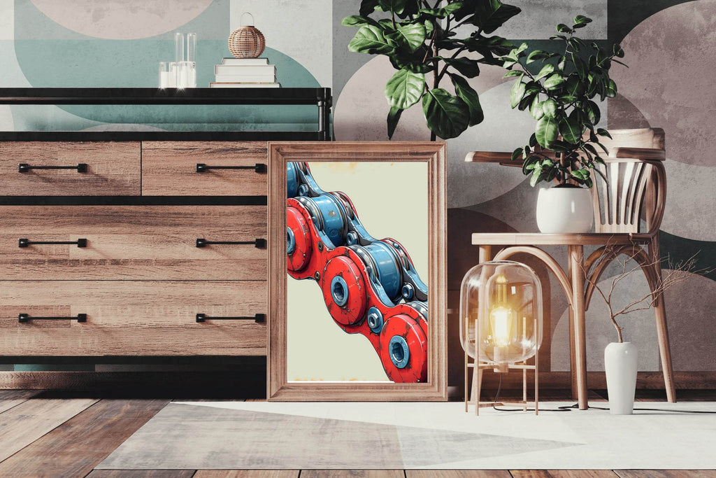 Painting of Red and Blue Bicycle Chain Artwork - beink online art store