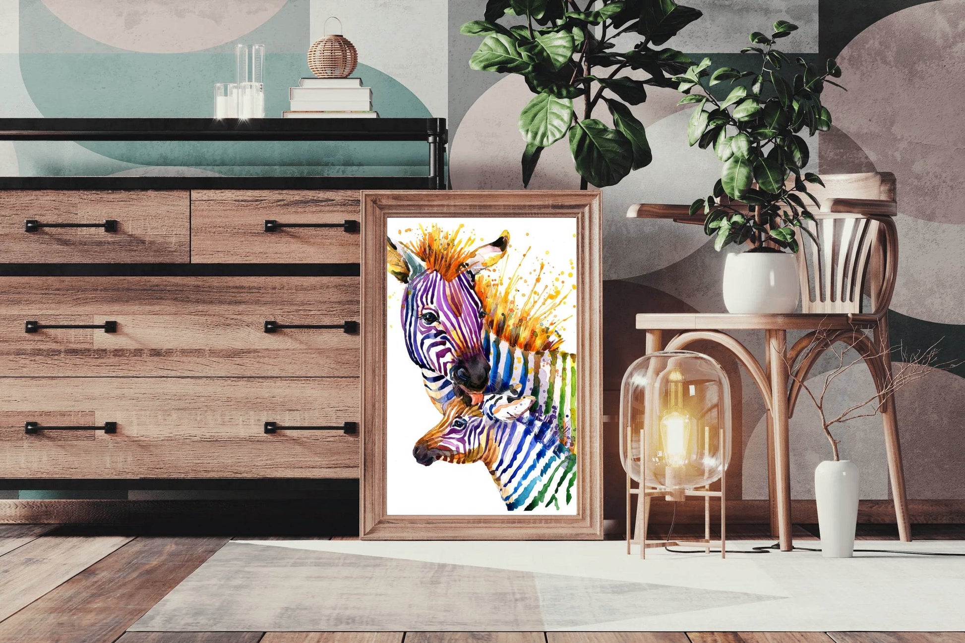 Watercolor Painting of Zebra and Foal - beink online art store