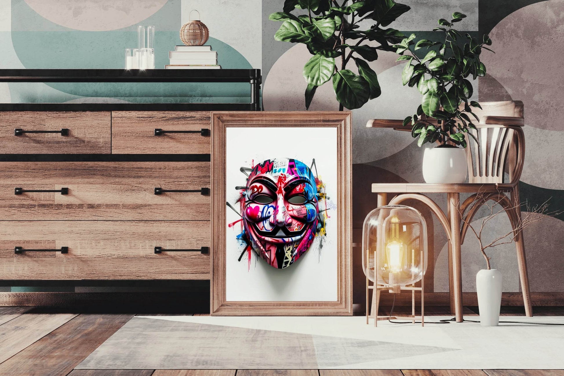 Graffiti-Covered Anonymous Mask Wall Art - beink online art store