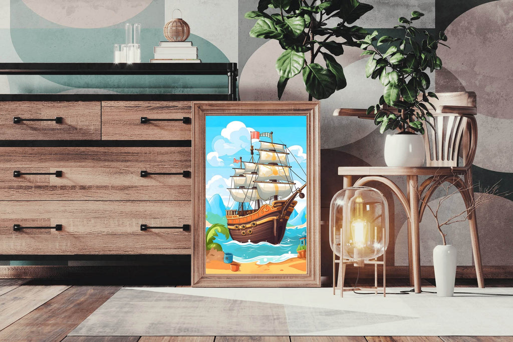 Cartoon Pirate Ship In The Sea - beink online art store