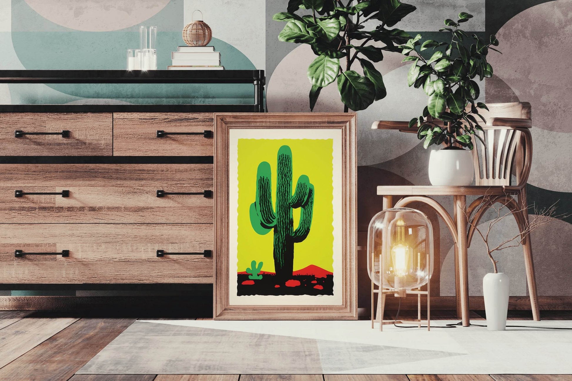 Vibrant Green Saguaro Cactus Wall Art - beink online art store