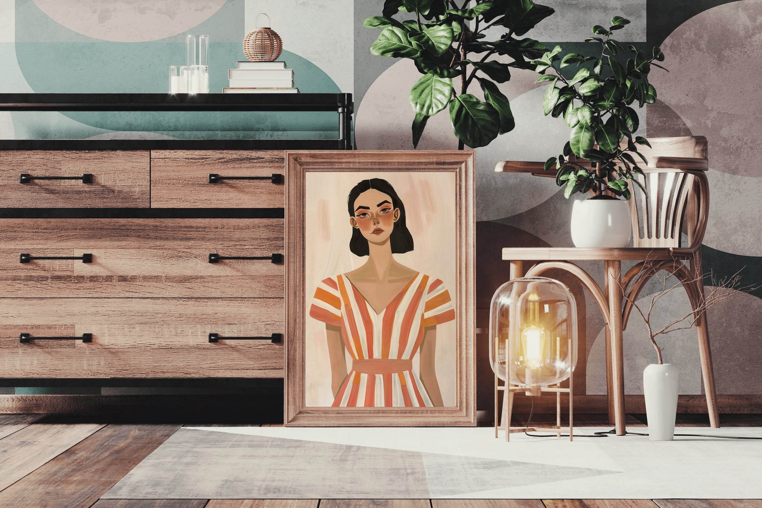 Women in Senset Stripes Dress - Bold Serenity Wall Art - beink online art store