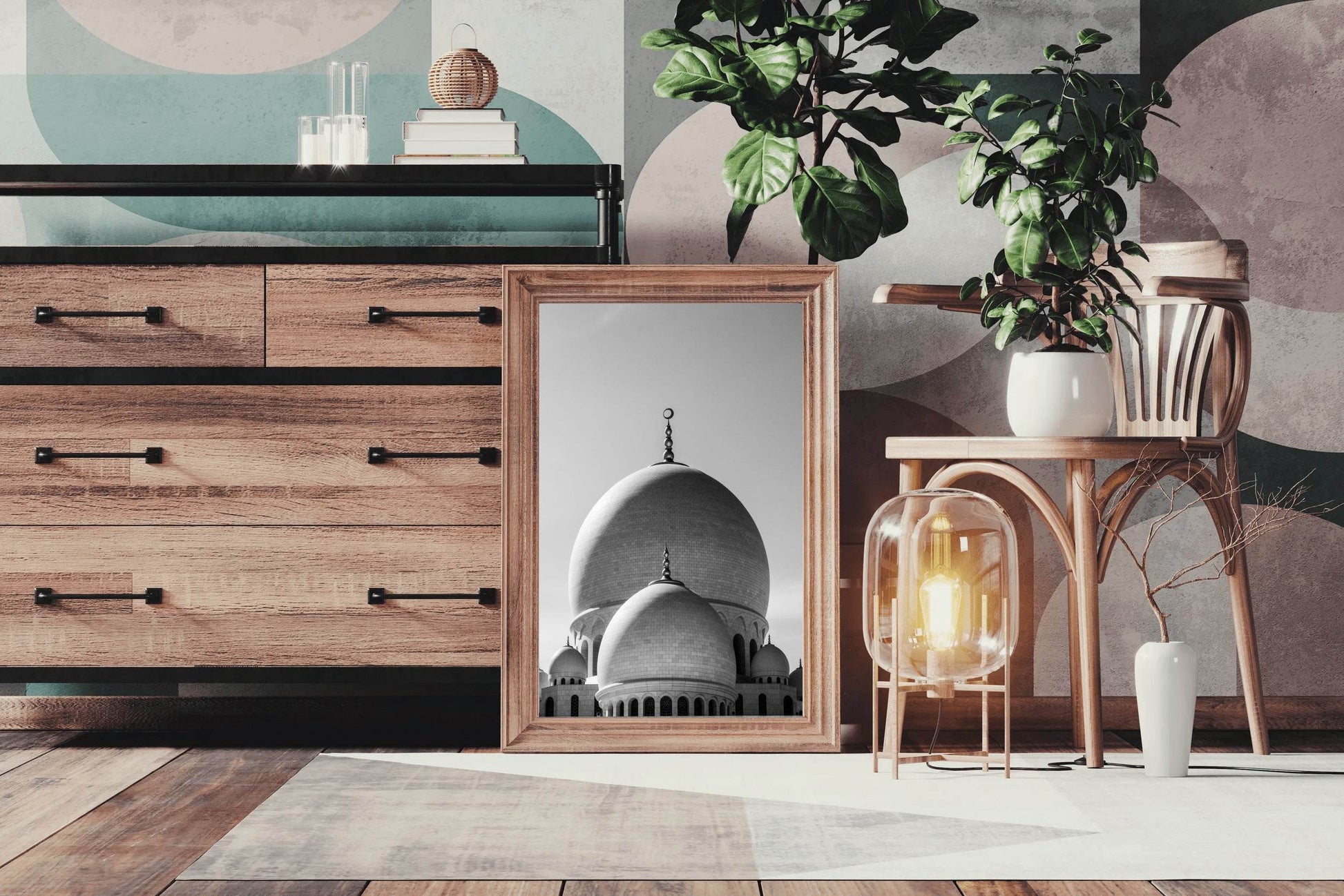 Abu Dhabi Grand Mosque Black & White Wall Art - beink online art store
