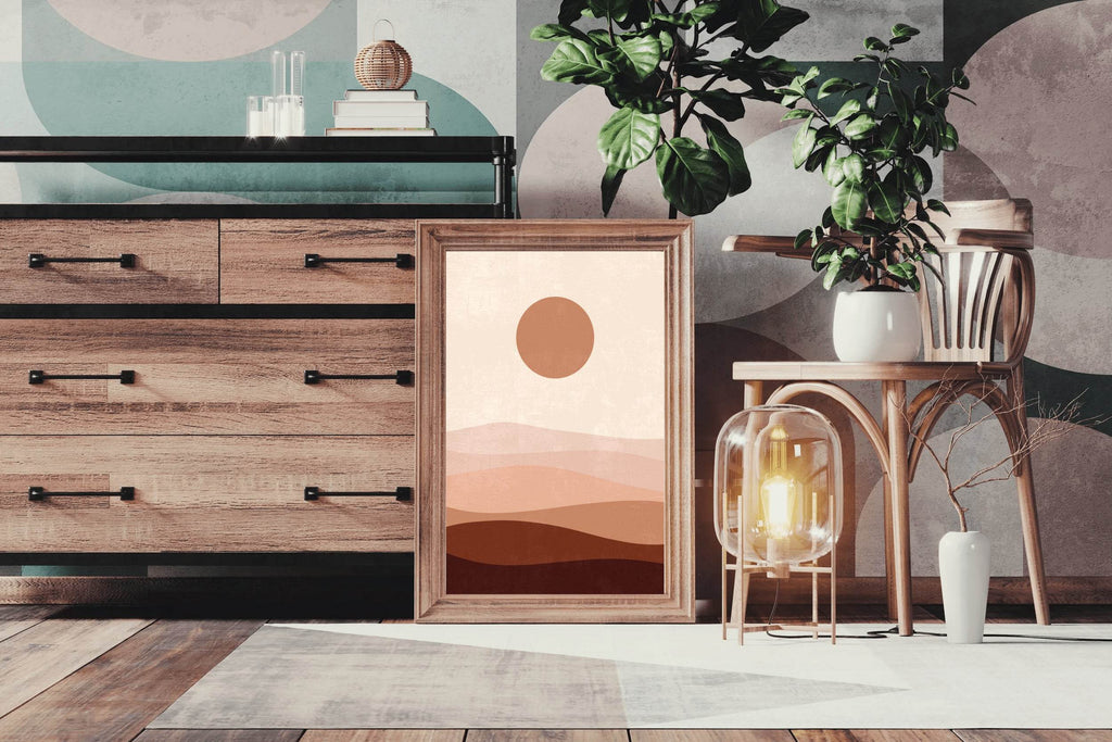Abstract Landscape with a Sun and Layers of Hills ArtWork - beink online art store