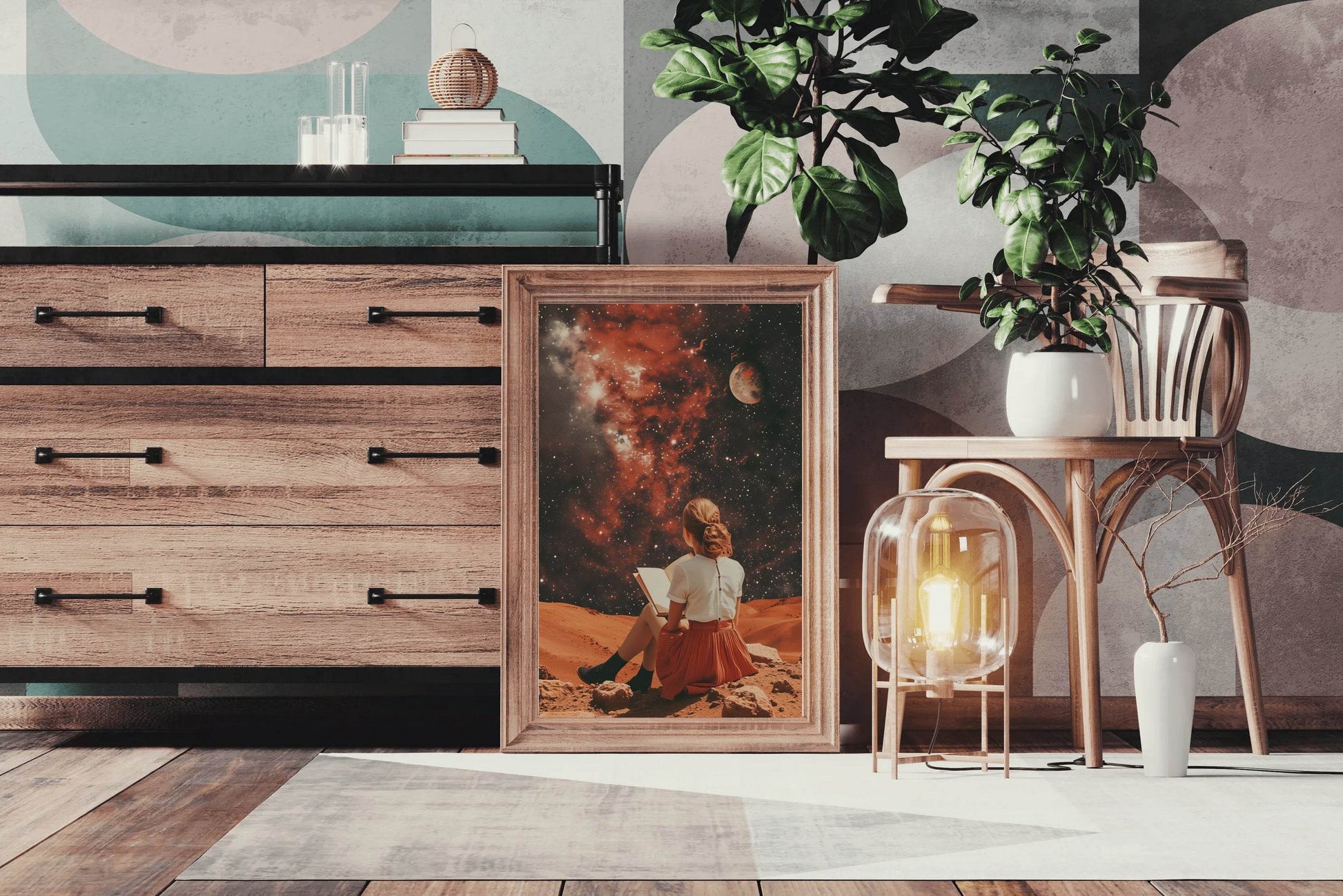Girl Holding A Book in Space Wall Art - beink online art store
