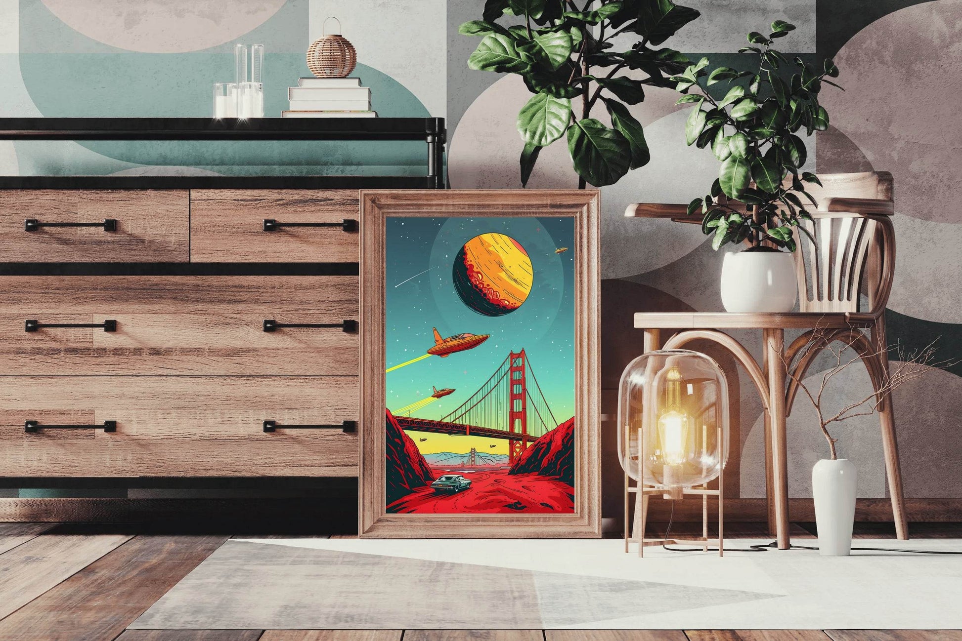 Imaginary Drawing of A Spaceship Crossing The Bridge Wall Art - beink online art store