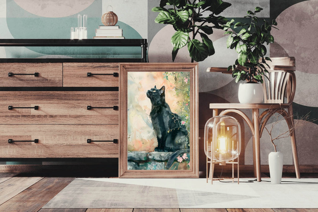 Watercolor Black Cat Animal Wall Art - beink online art store