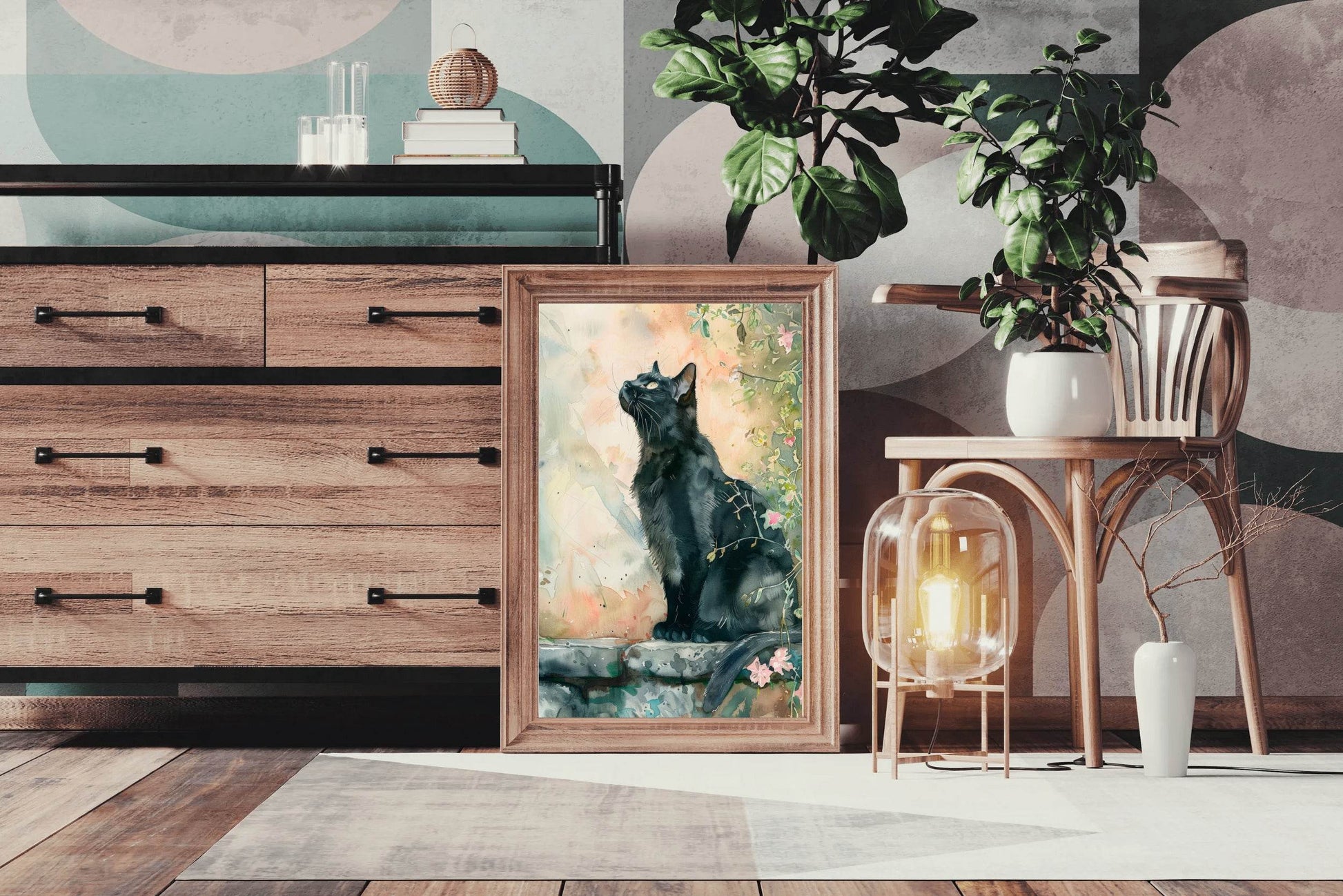 Watercolor Black Cat Animal Wall Art - beink online art store