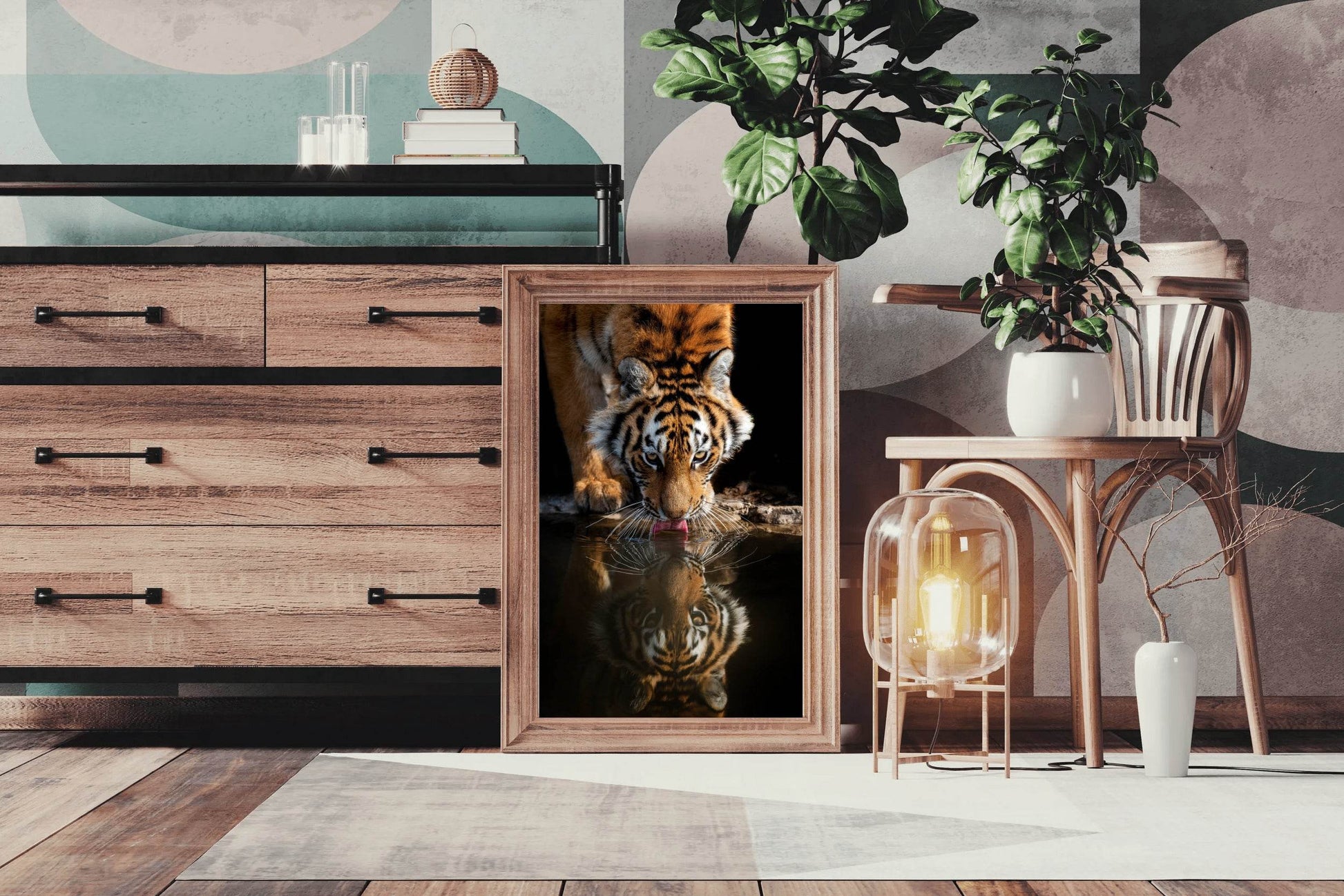 Bengal Tiger Drinking Water Animal Wall Art - beink online art store