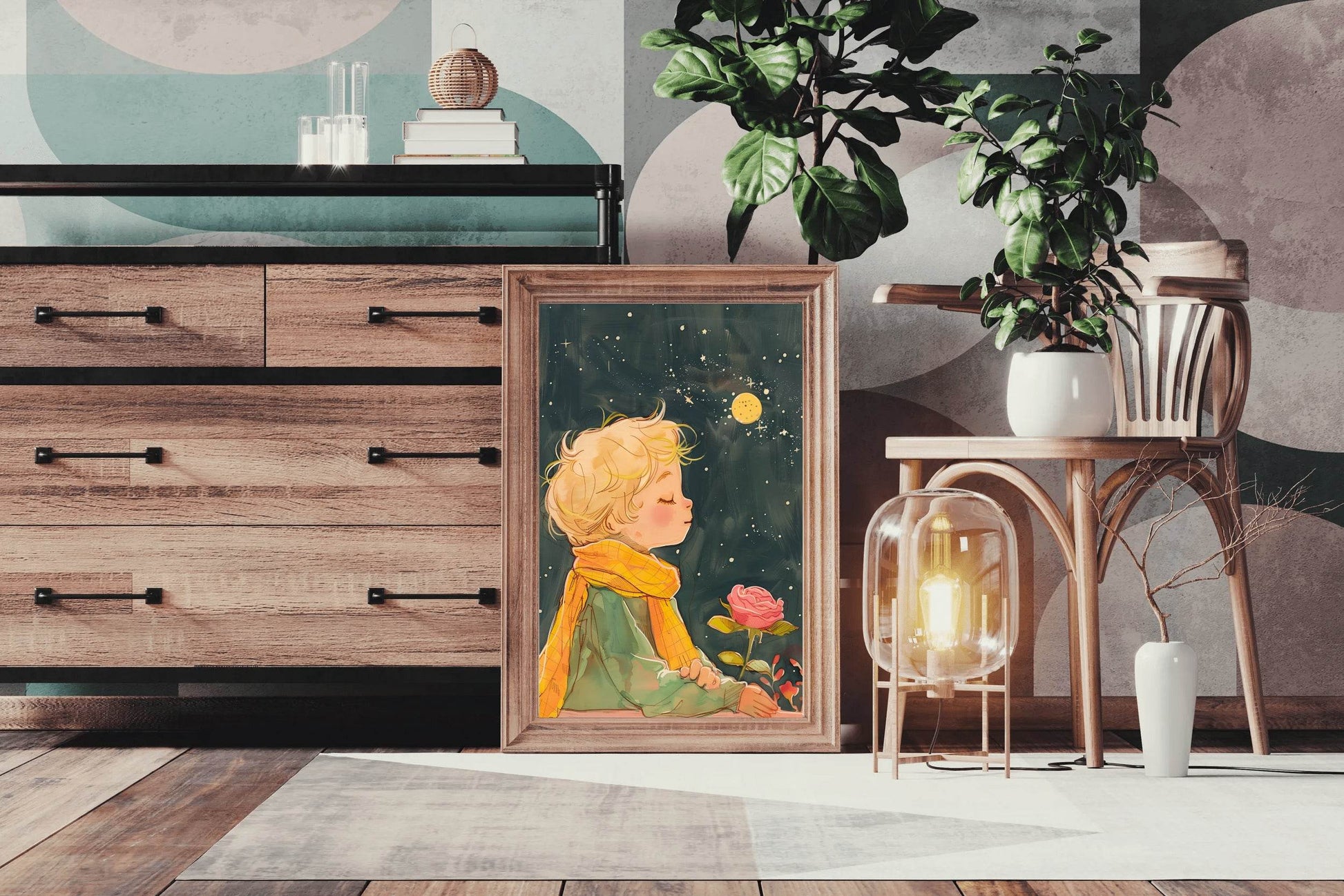 Painting of a Girl With Moon Background - beink online art store