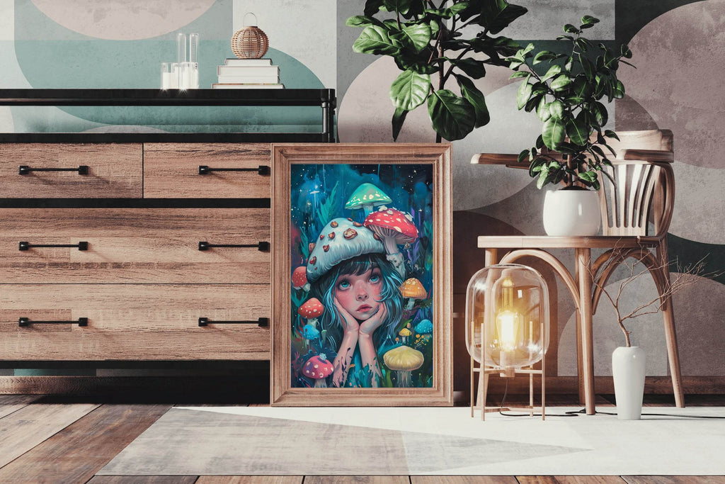 Anime Girl Colorful Style With Mushroom Wall Art - beink online art store