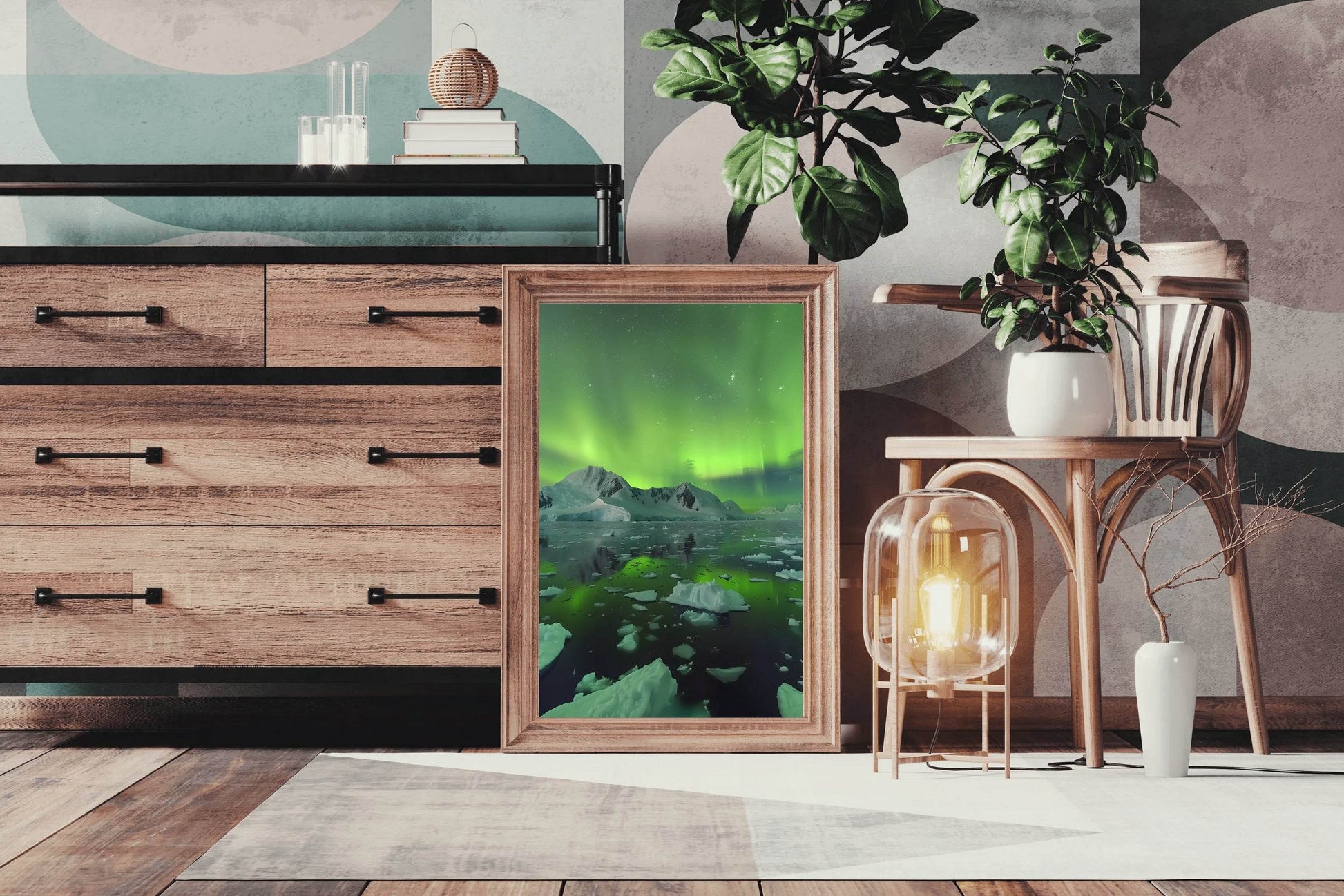 Green Northern lights with Iceberg Wall Art - beink online art store