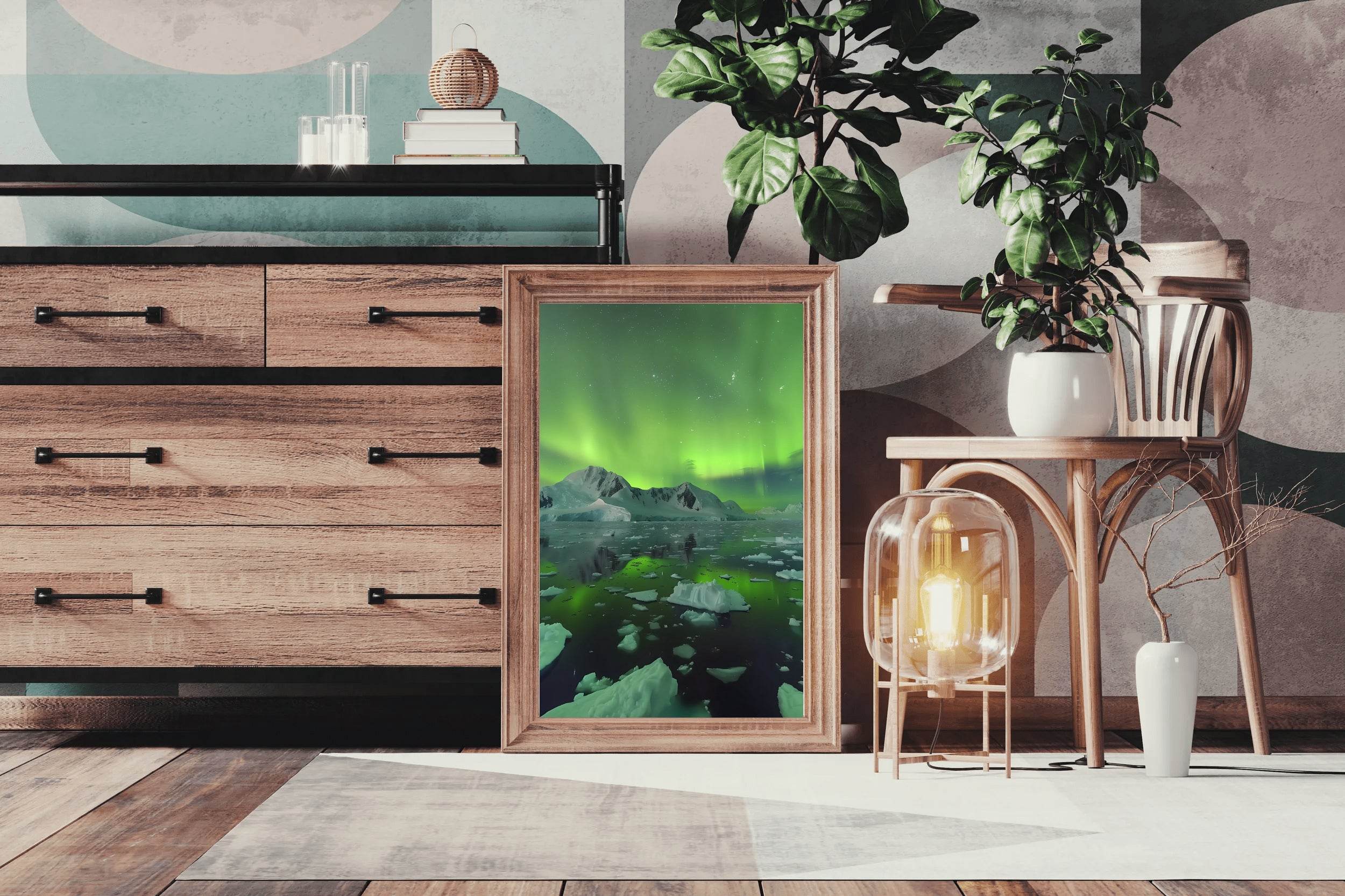 Green Northern lights with Iceberg Wall Art - beink online art store