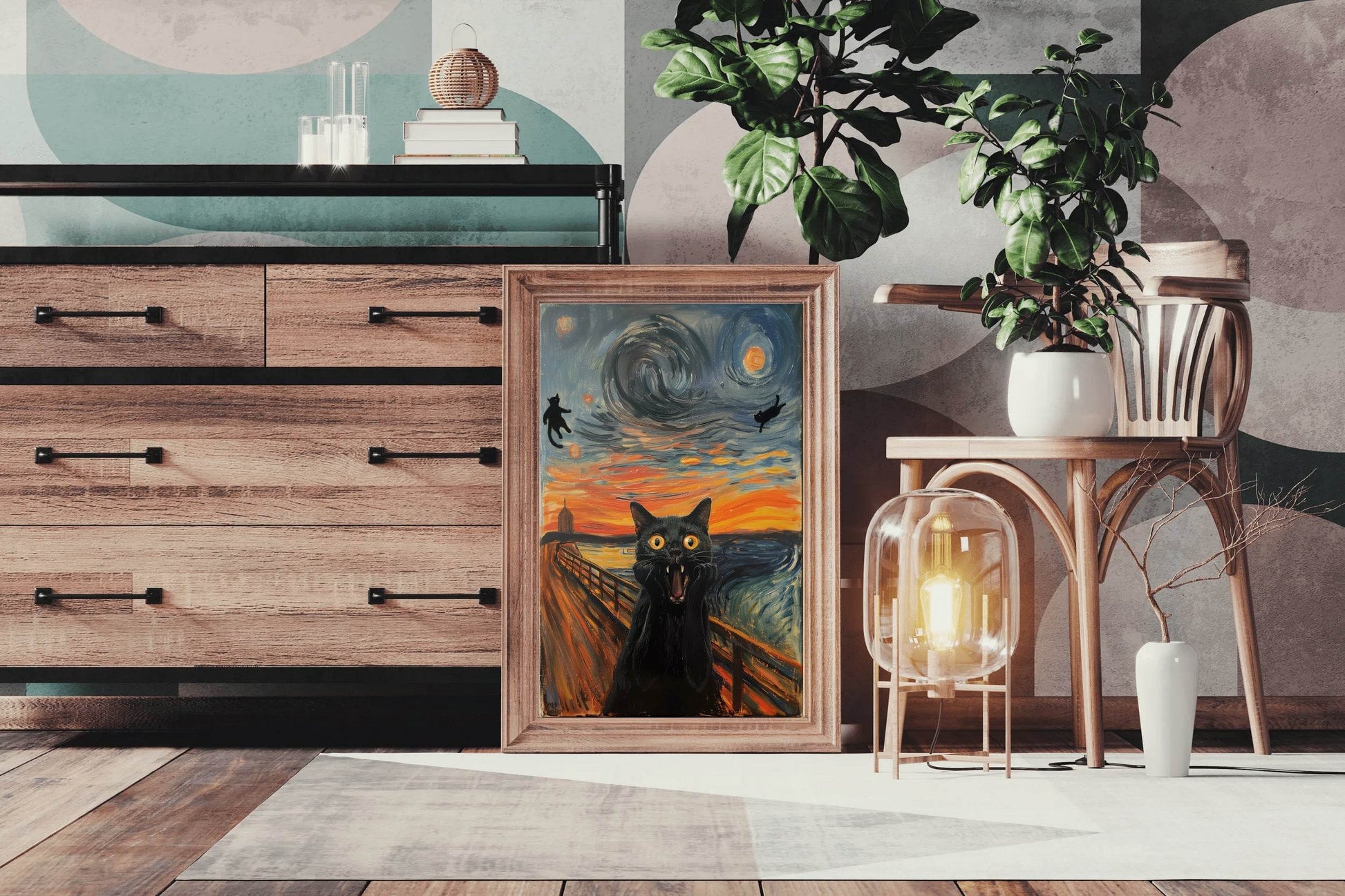 Screaming Black Cat Painting Wall Art - beink online art store