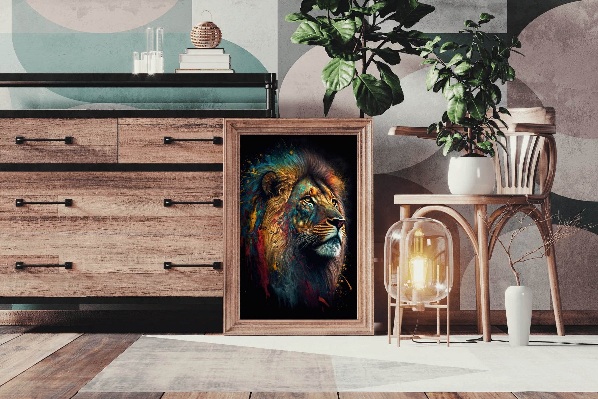 Painting of Volcanic Lion Head Wall Art - beink online art store