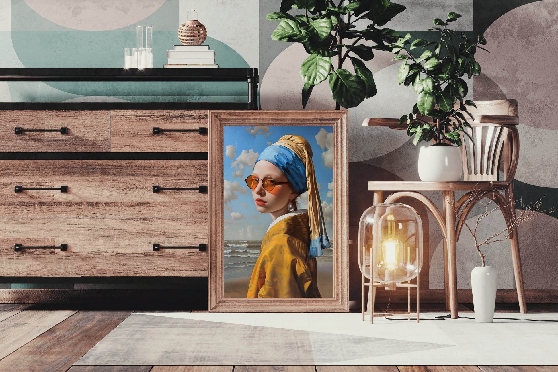 Vermeer's Girl with a Pearl Earring on the beach Wall Art - beink online art store