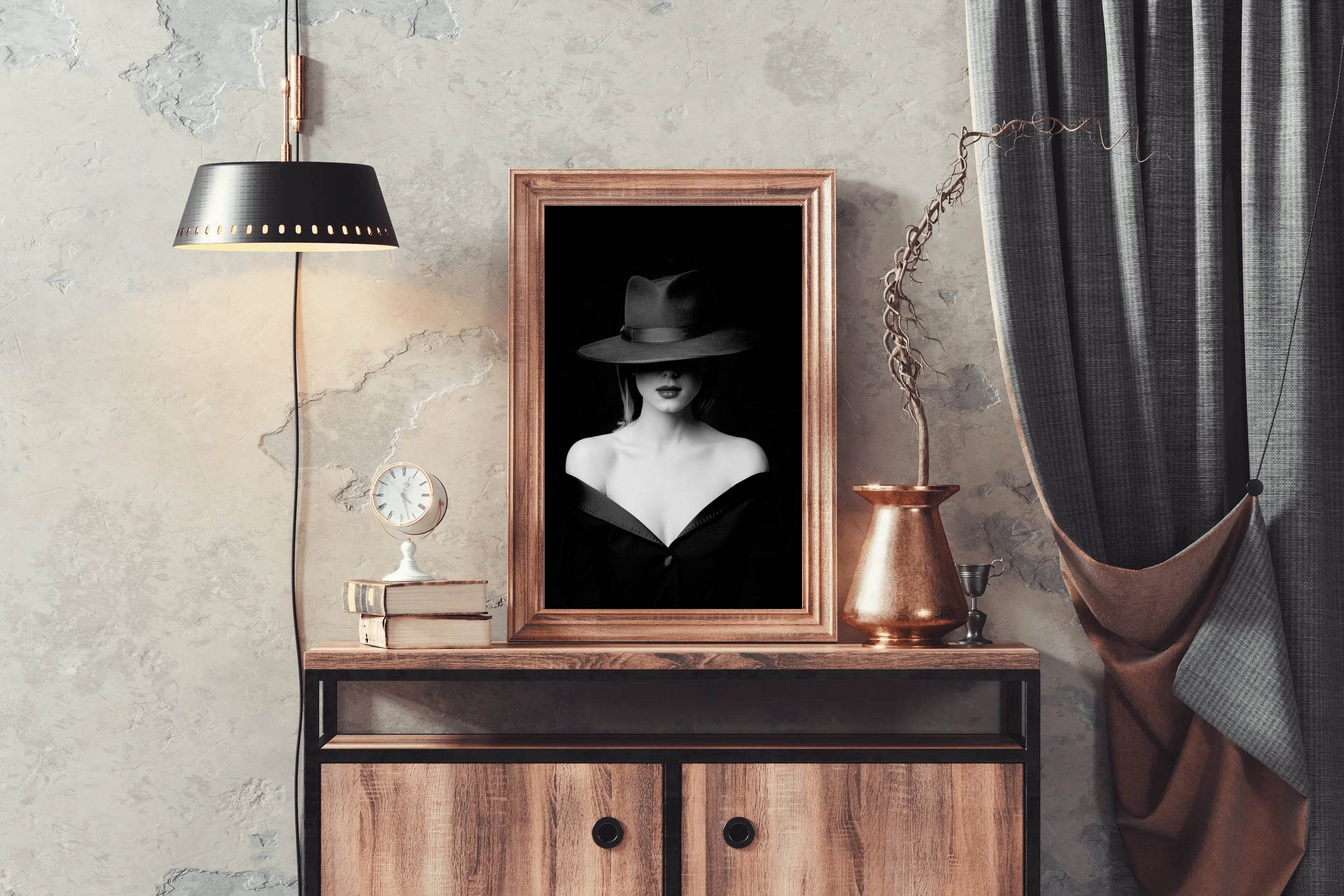 Elegant Lady With Hat Black & White Wall Art - beink online art store