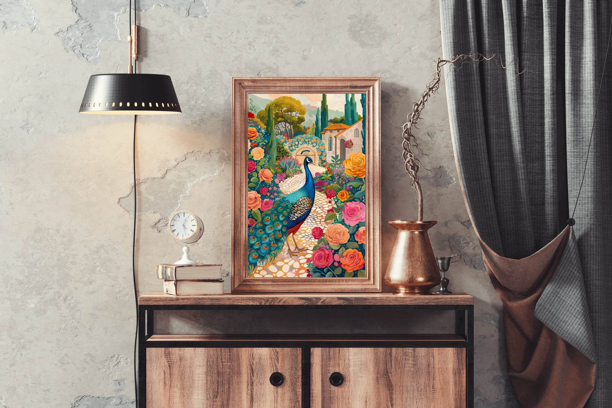 Painting of a Peacock Standing in the Garden - beink online art store