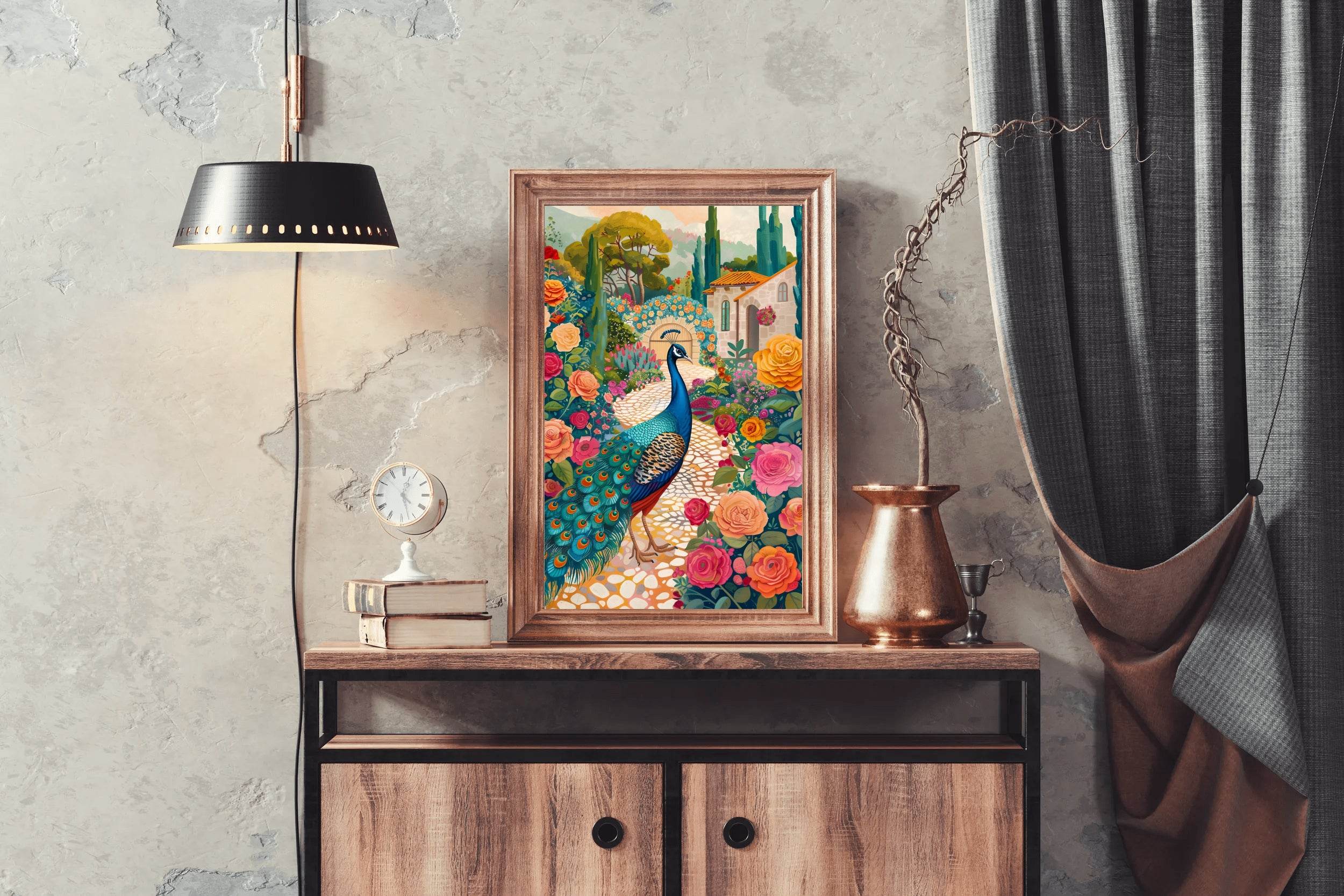 Painting of a Peacock Standing in the Garden - beink online art store