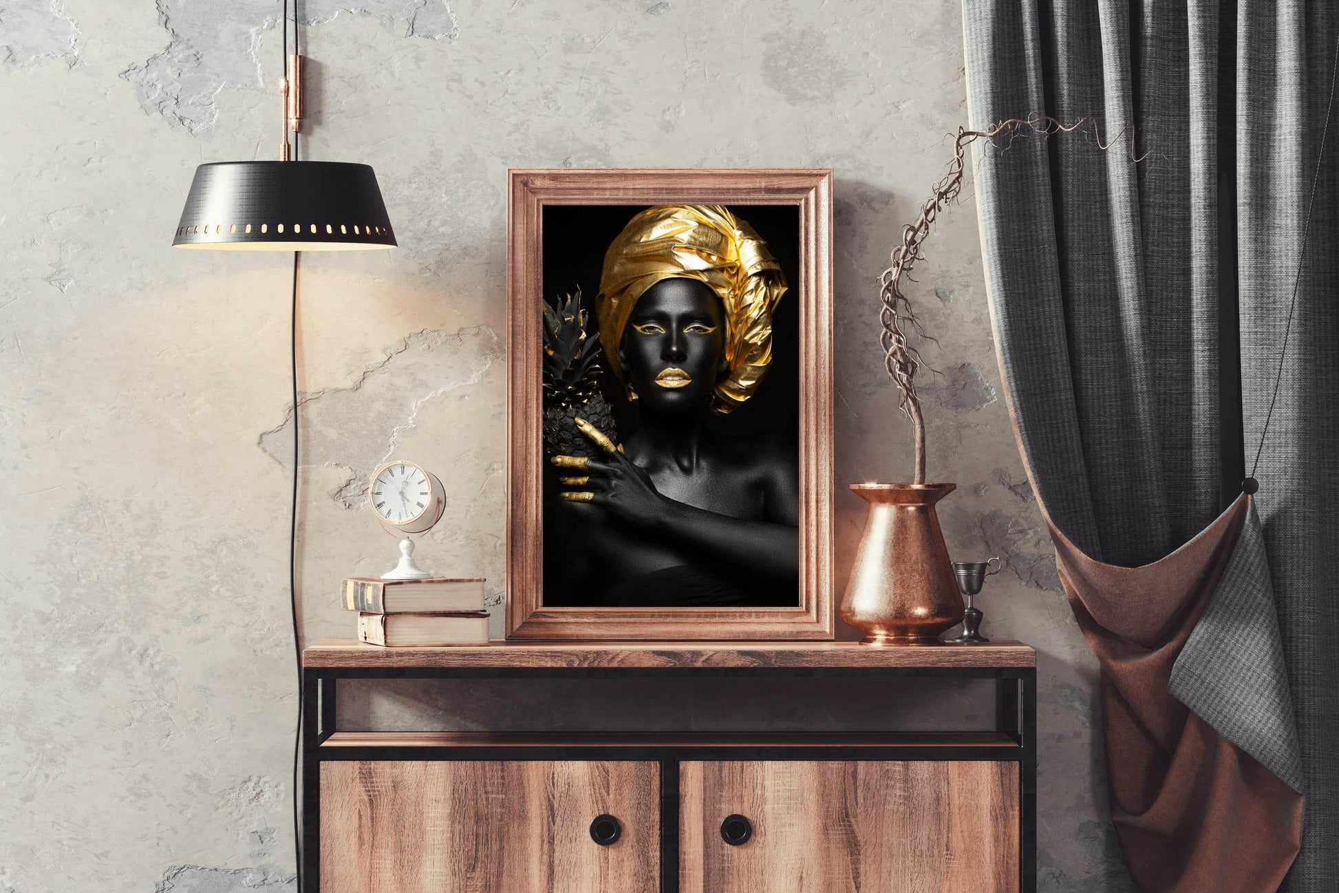 Black Woman With Golden Pineapple Wall Art - beink online art store