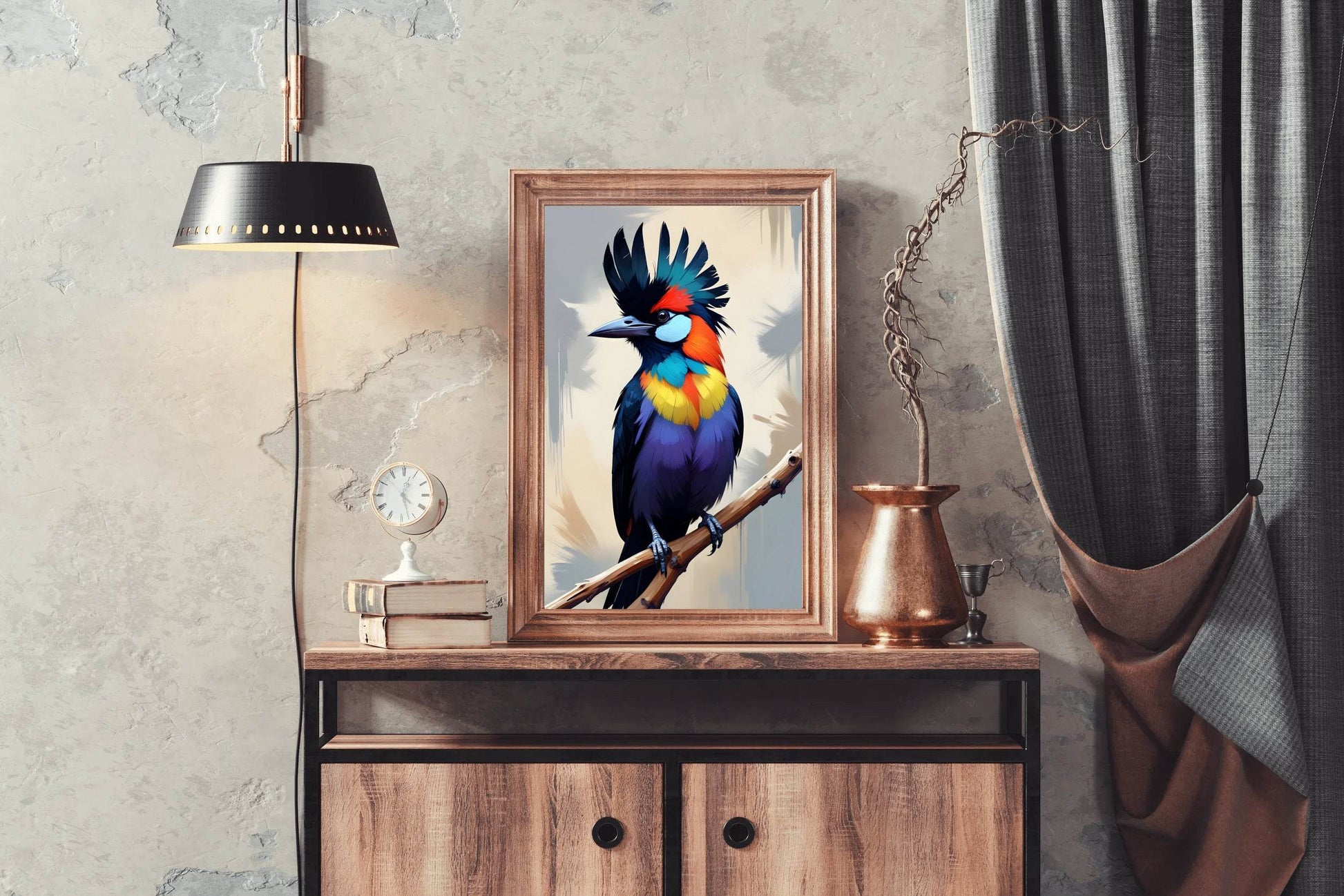 Painting of Beautiful Tropical Bird Sitting on Branch Wall Art - beink online art store