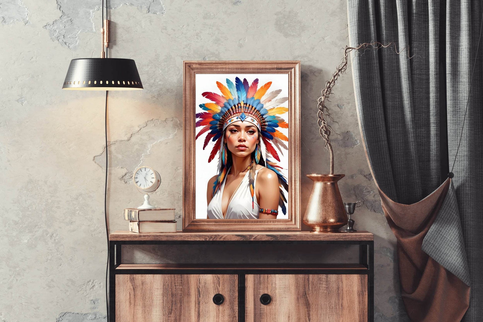 Lady Native American in White Dress Wall Art - beink online art store