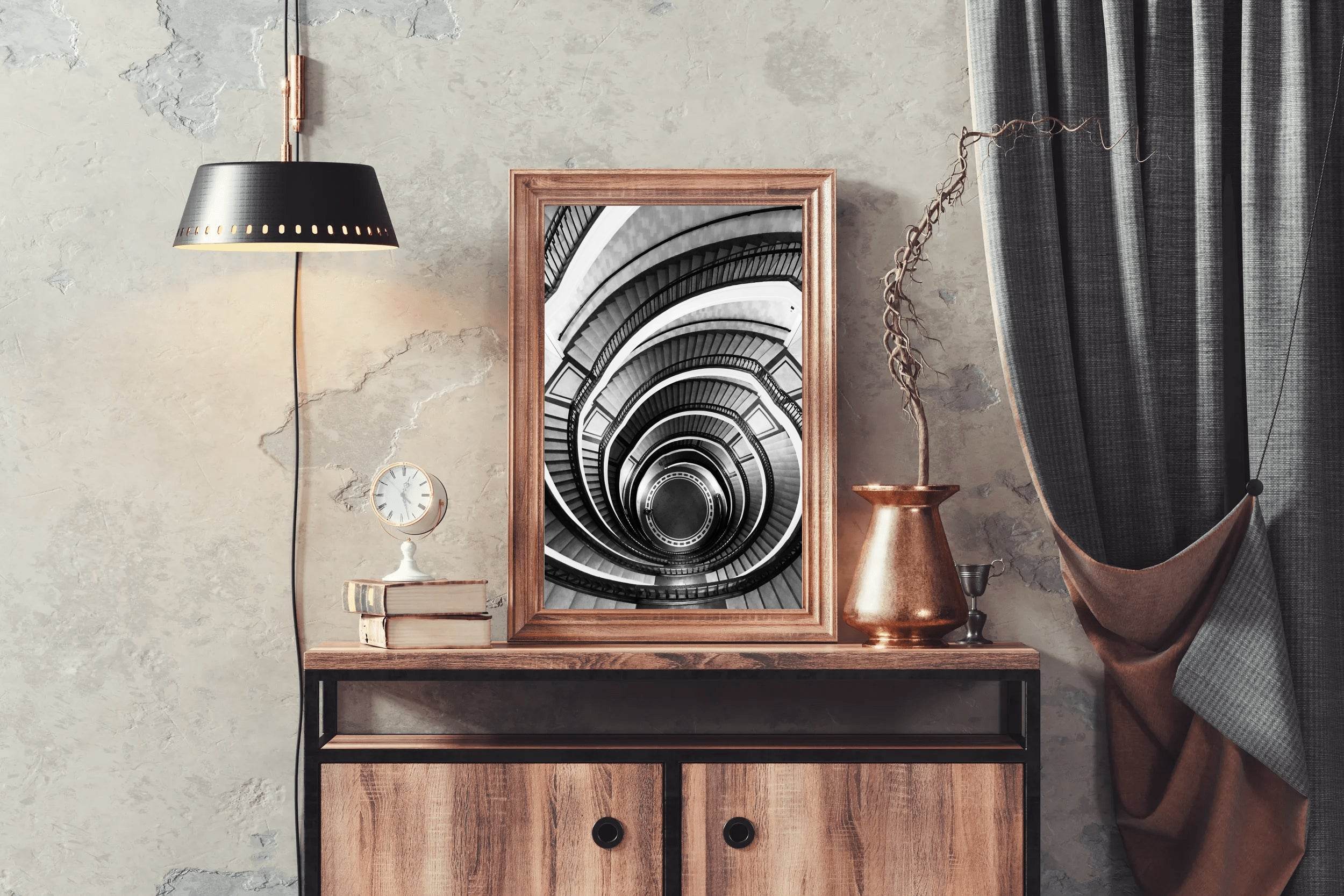 Old Style Stairs Architecture Black and White Wall Art - beink online art store