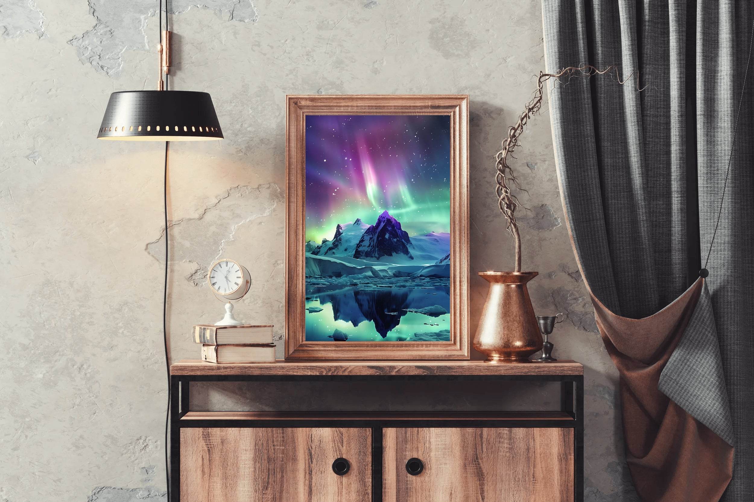 Polar Lights Over Antarctic Peak Wall Art - beink online art store