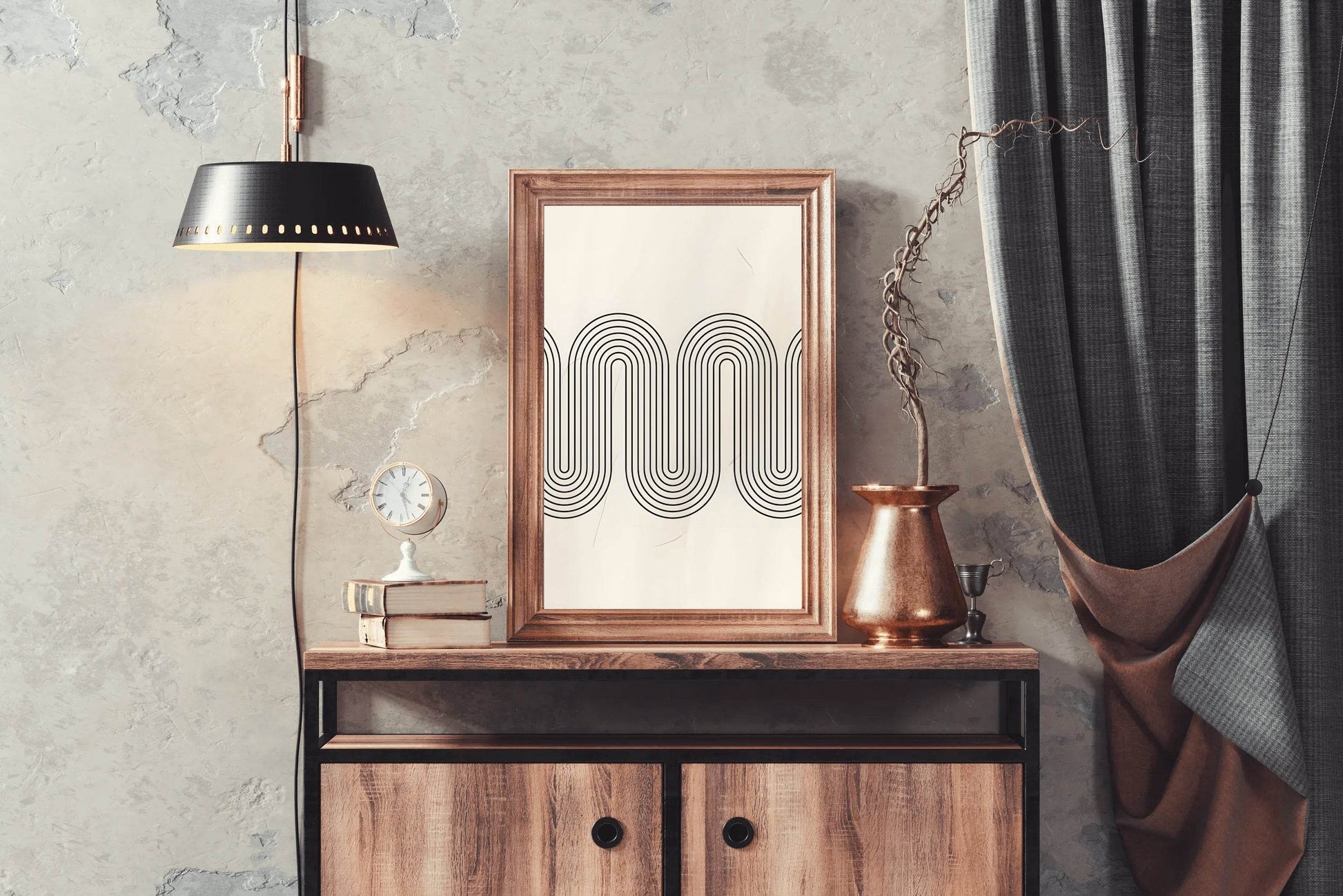 Continuous Curved Rhythm Black Lines Wall Art - beink online art store