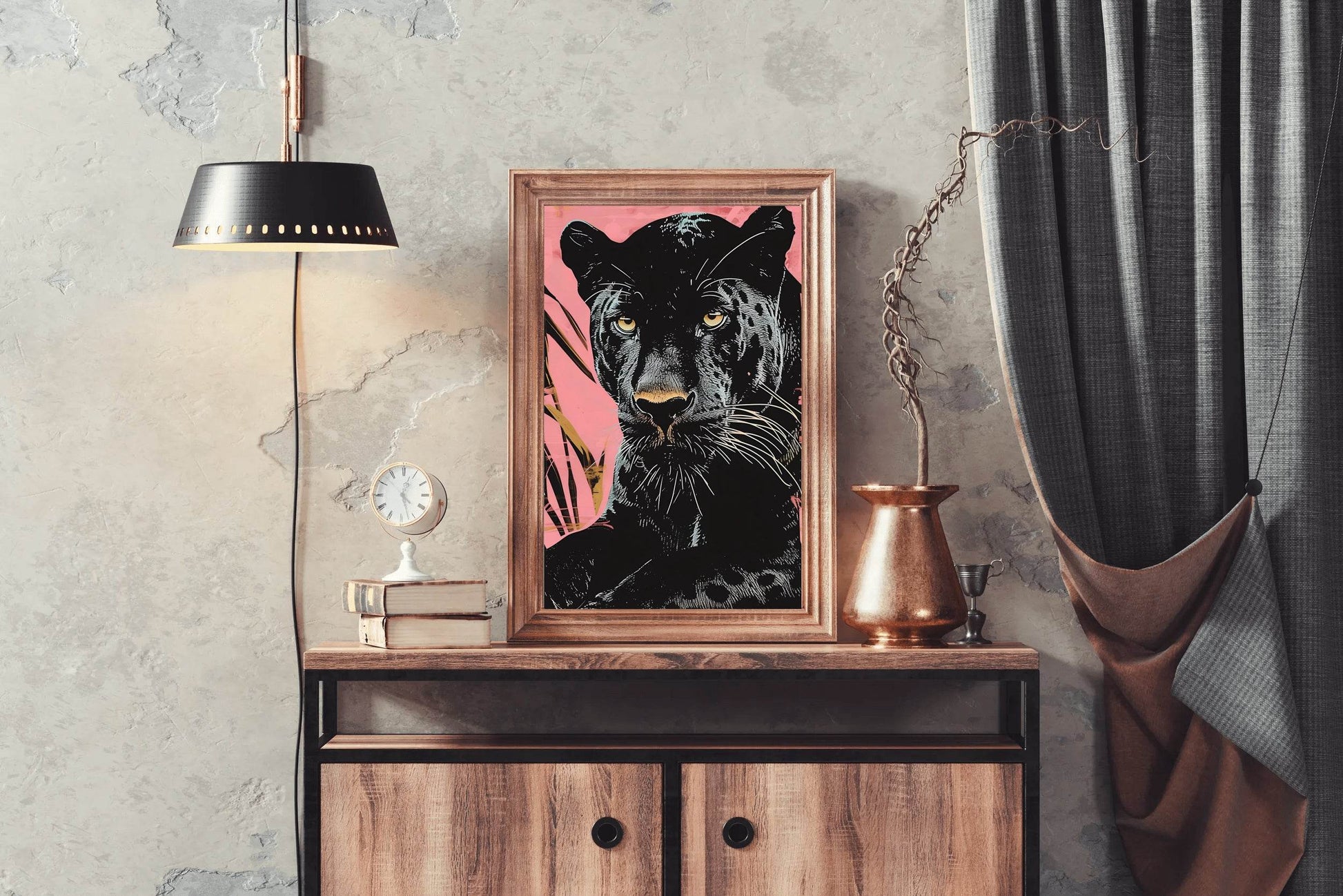Majestic Black Panther With Pink Background - beink online art store