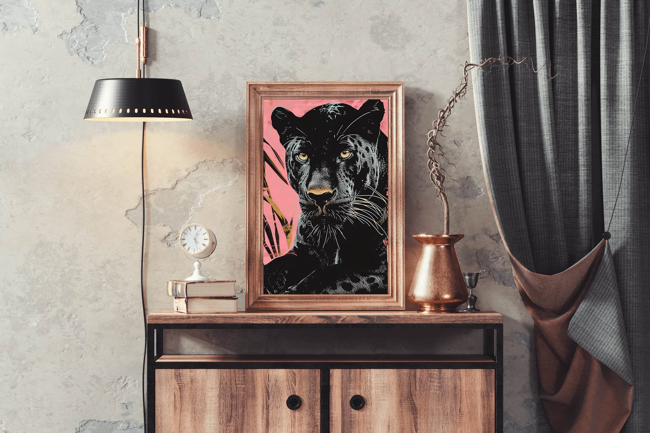Majestic Black Panther With Pink Background - beink online art store