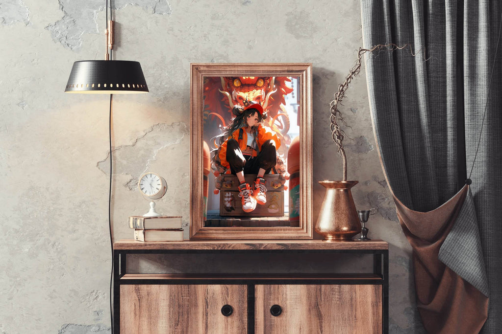 Anime Character with Dragon illustration Anime Wall Art - beink online art store