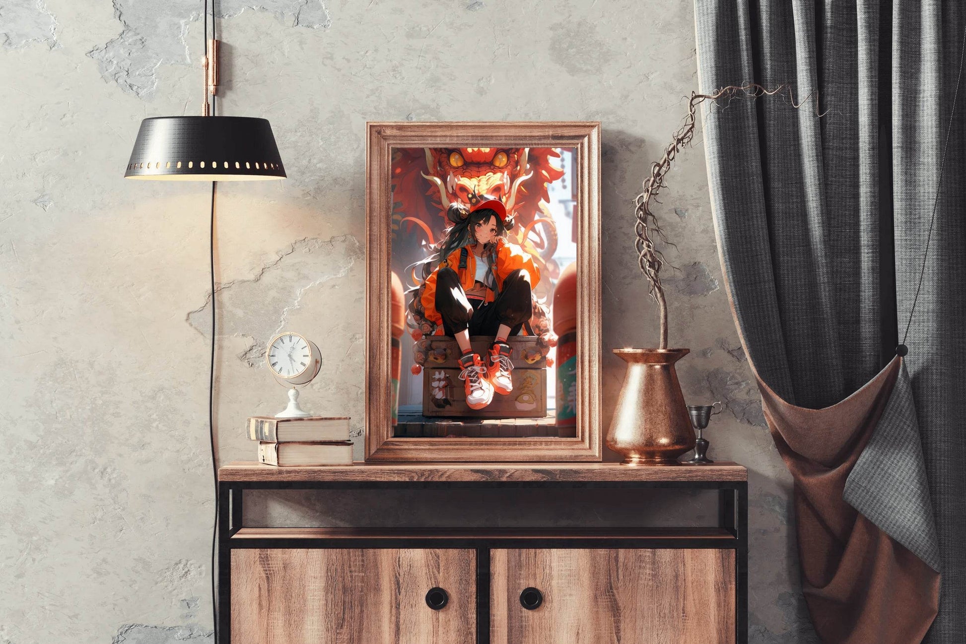 Anime Character with Dragon illustration Anime Wall Art - beink online art store