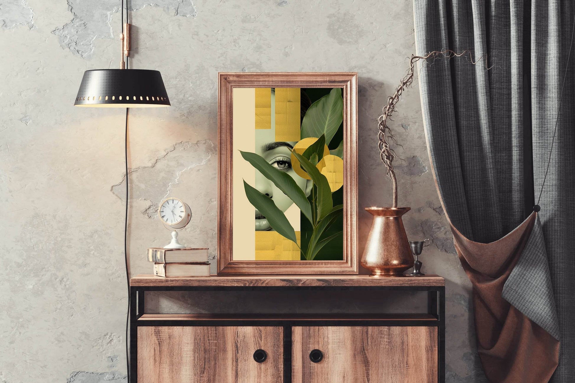 Girl Behind Tropical Leaves Abstract Wall Art - beink online art store