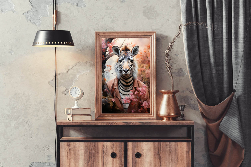 Watercolor Zebra with Flowers Animal Wall Art - beink online art store