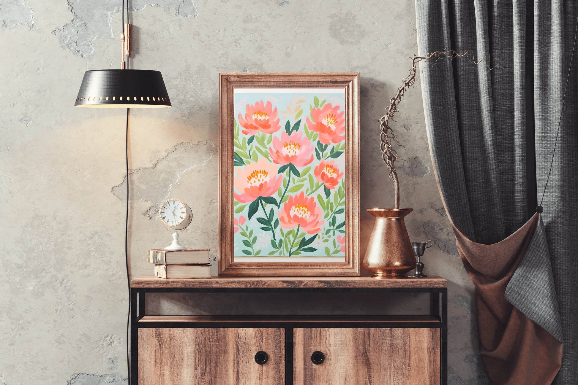 Drawing of Pink Flowers Wall Art - beink online art store