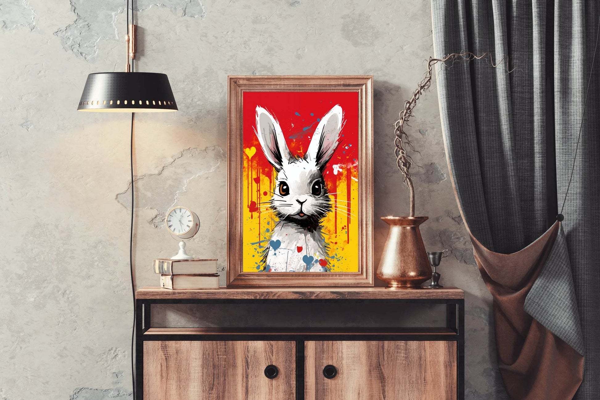 Painting of White Cartoon Rabbit Wall Art - beink online art store