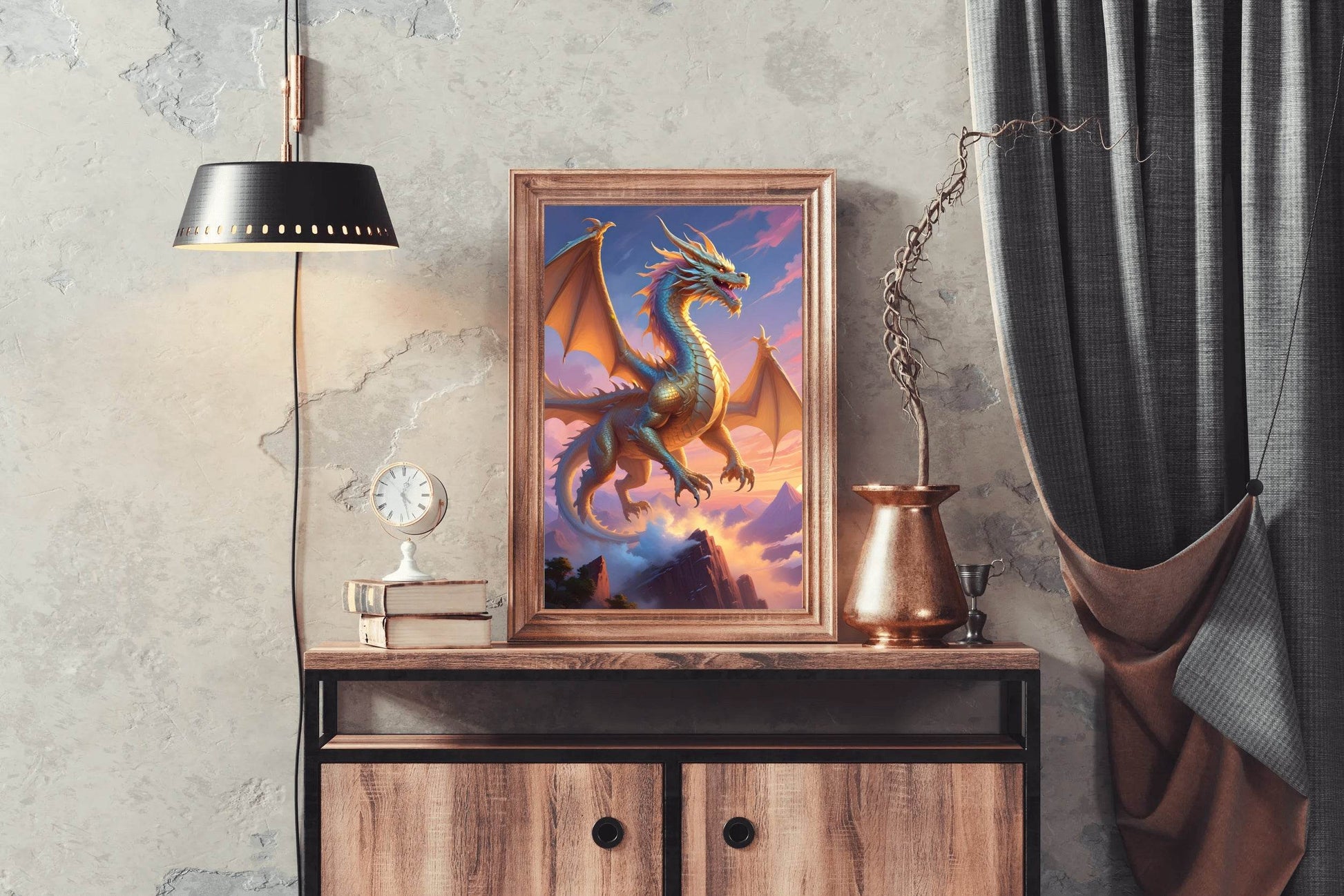 Flying Golden Dragon Animal Wall Art - beink online art store