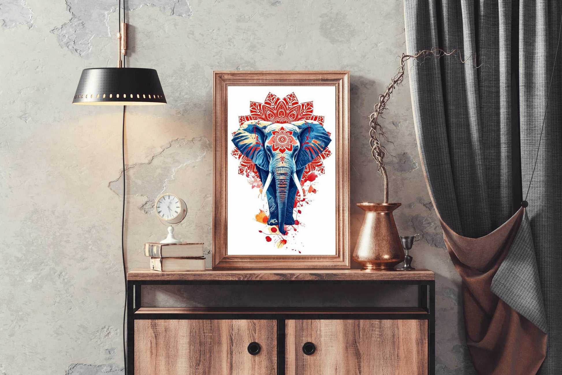 Red Mandala Elephant Print Painting - beink online art store