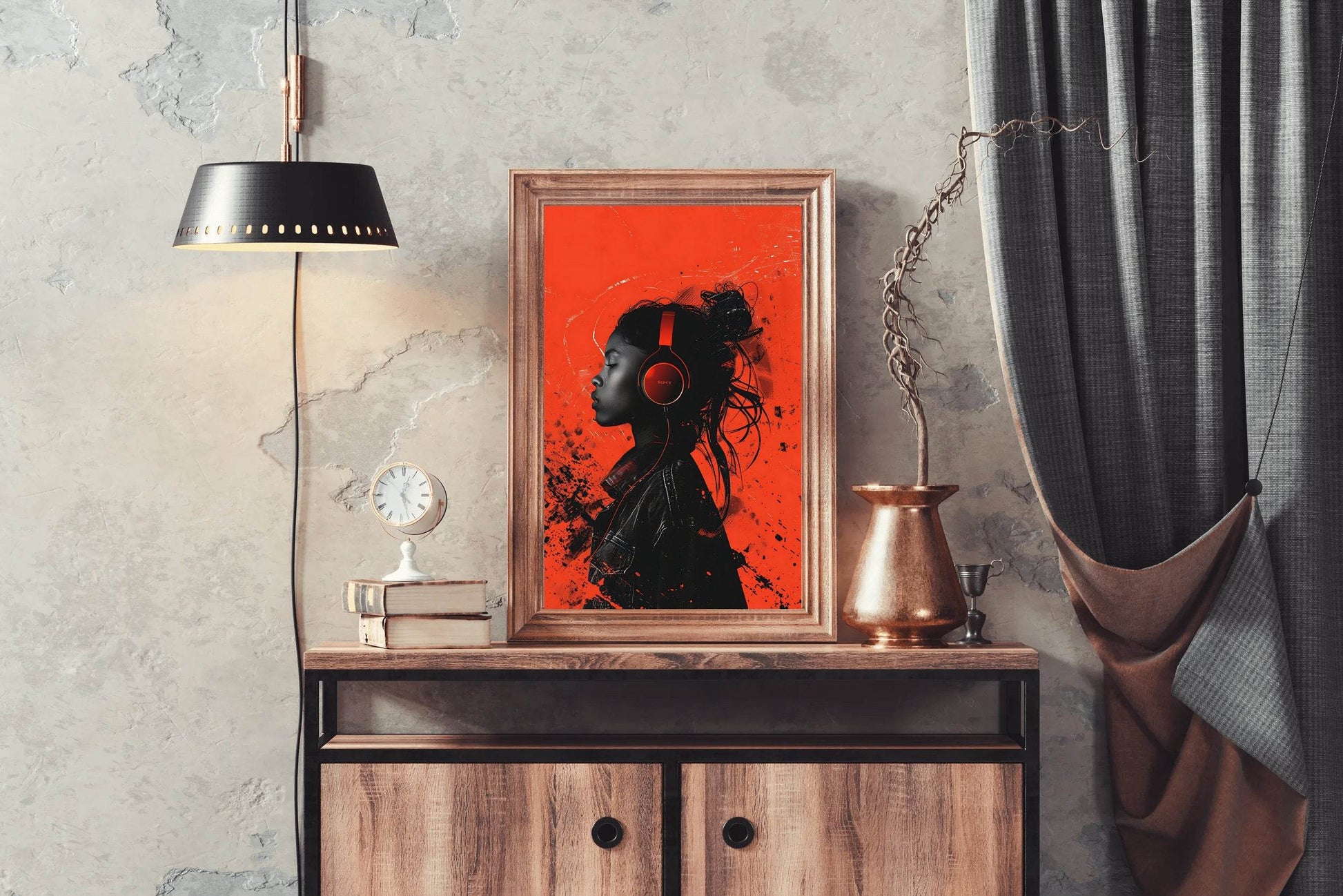 A Girl Listening To Music With Headphones Wall Art - beink online art store
