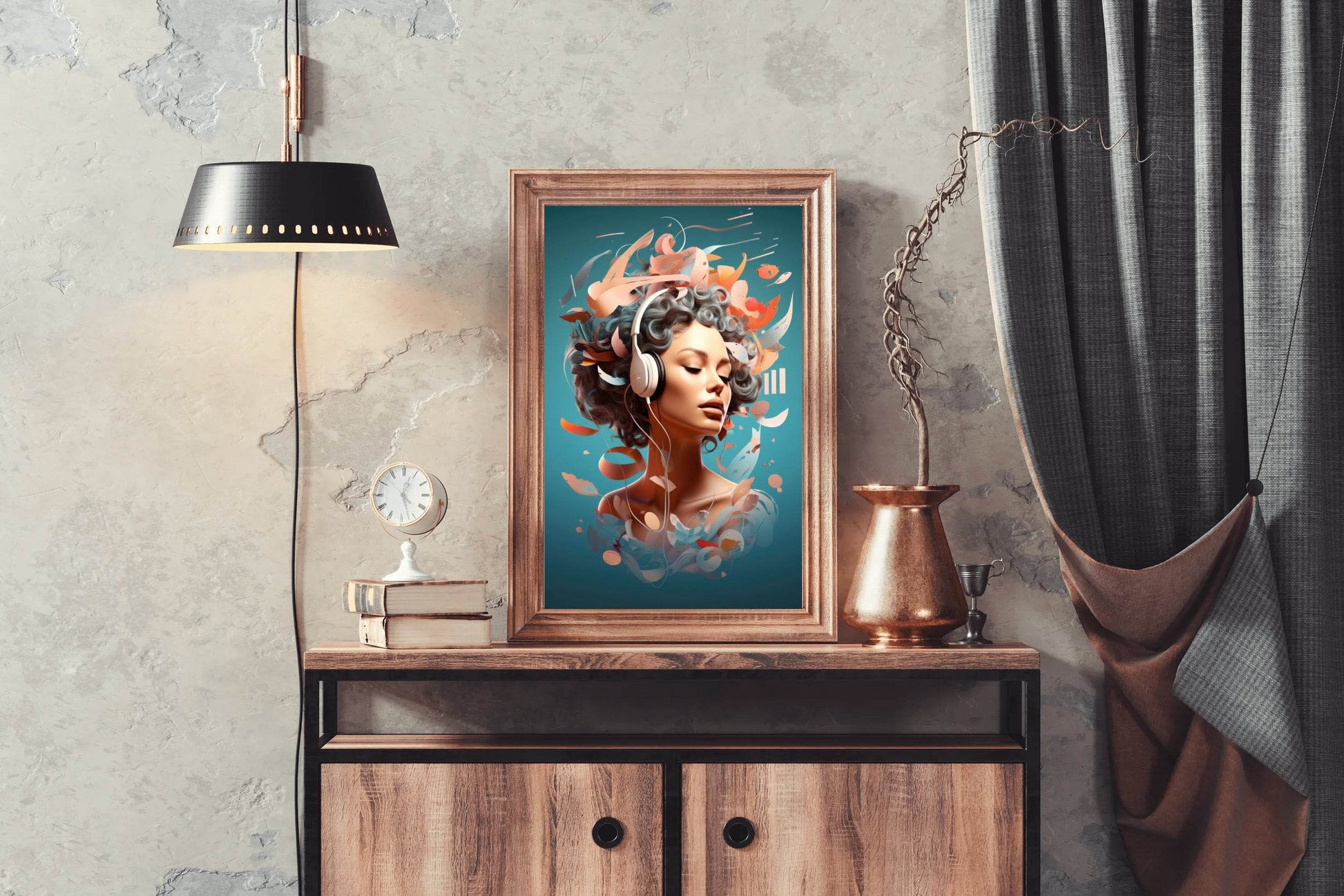 Anime Girl With Old Headphones Wall Art - beink online art store