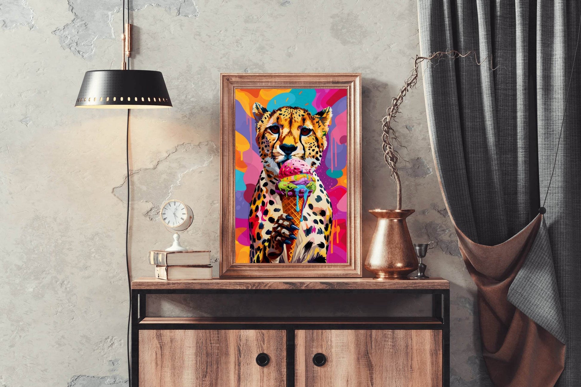 Cheetah's Colorful Background Having Ice cream Wall Art - beink online art store