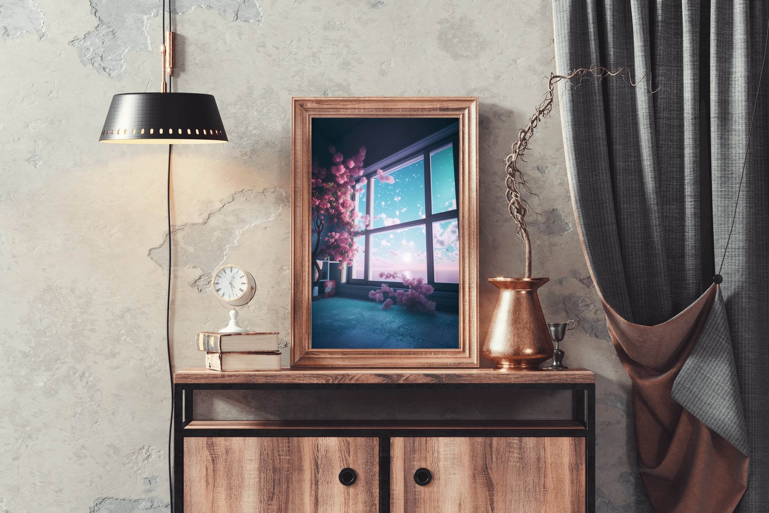 Surreal and Mystical View With Pink Blooming Cherry Trees Anime Wall Art - beink online art store