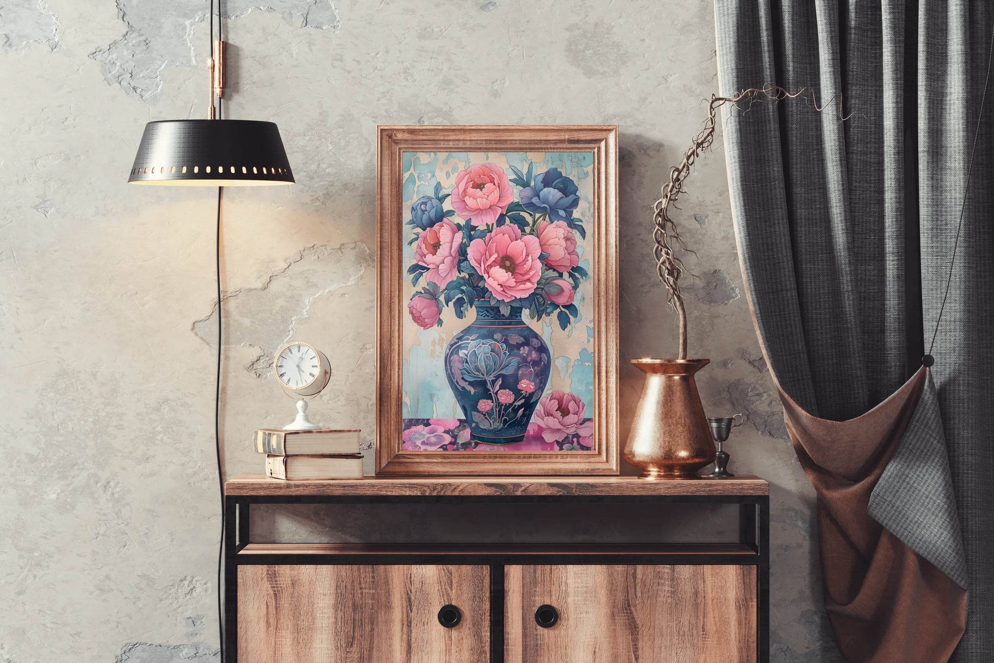 Blue Vase With Bunch of Flowers Digital Art - beink online art store